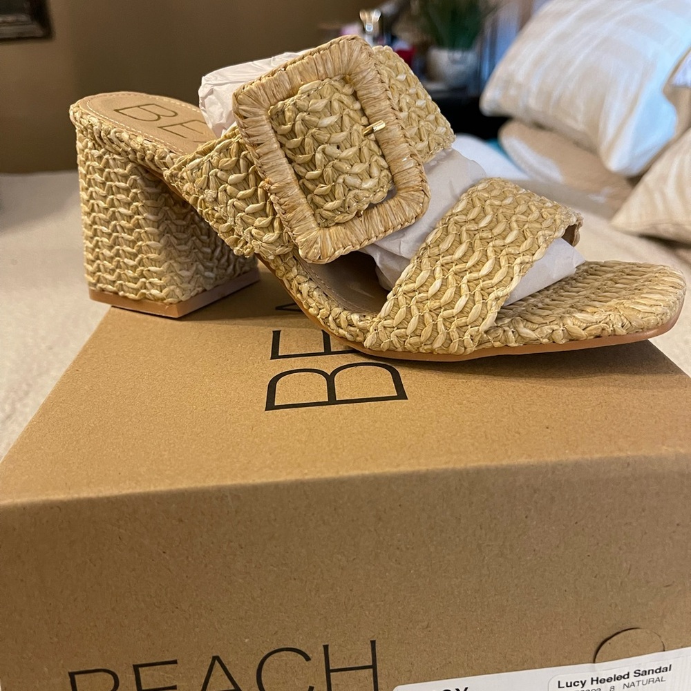 Natural Woven Heeled Sandals